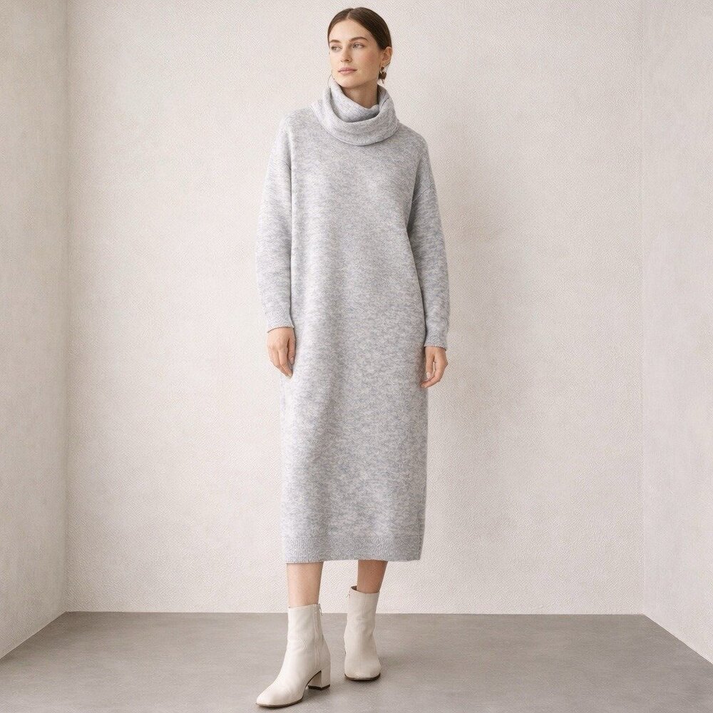 Selected Femme Sweater Dress XS Mohair Blend Oversized Midi Rollneck Long Sleeve
